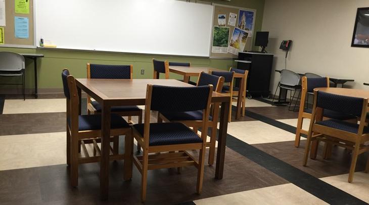 view of the study from the back of the room toward the smartboard